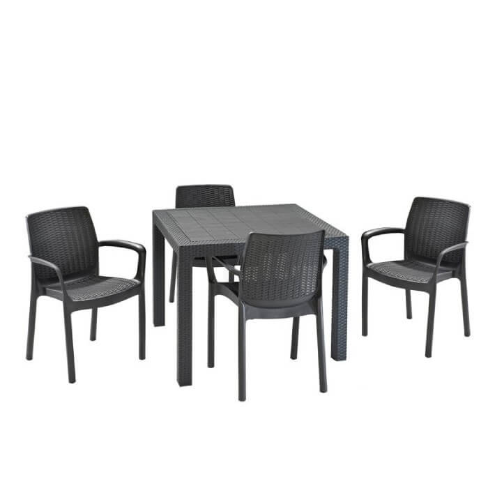 סט שולחן ו-4 כסאות כתר בצבע אפור