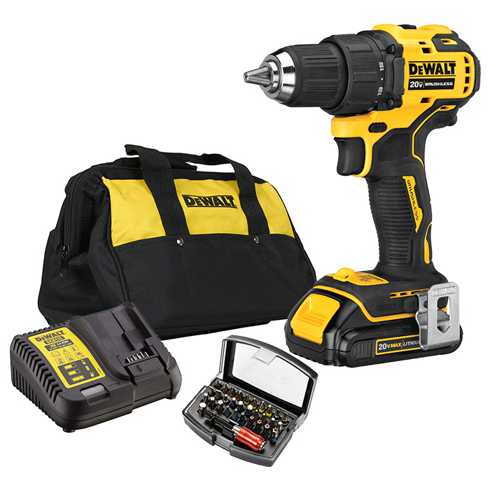 מברגה/מקדחה DeWalt 20V דגם DCD708 עם סוללה 2AH וסט ביטים במתנה!