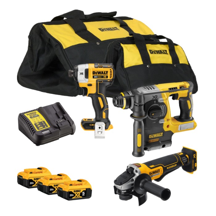 סט 3 כלים DeWalt *20V פטישון, אימפקט ומשחזת עם 3 סוללות 5AH