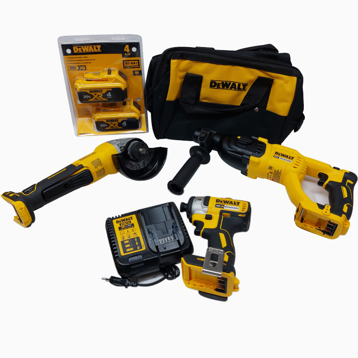 סט פטישון משחזת ואימפקט DEWALT סוללות 4A מטען ותיק