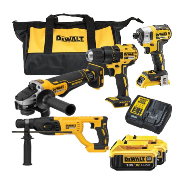 סט פטישון משחזת מברגה ואימפקט DEWALT סוללות 4A מטען ותיק